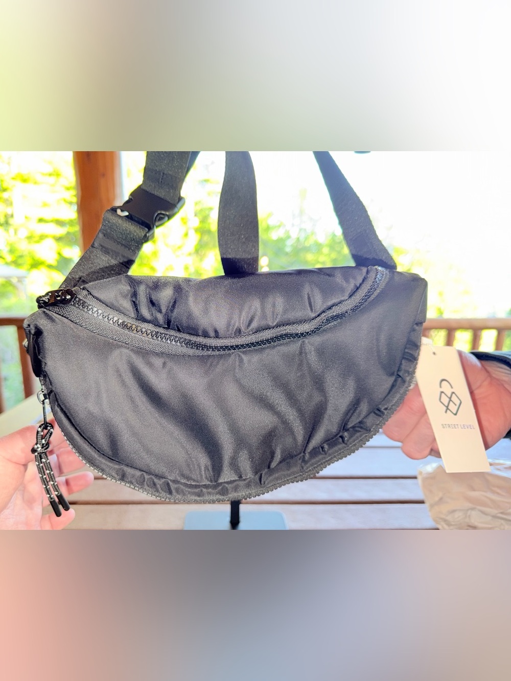Street Level Black Crescent Belt Bag with Front Zip